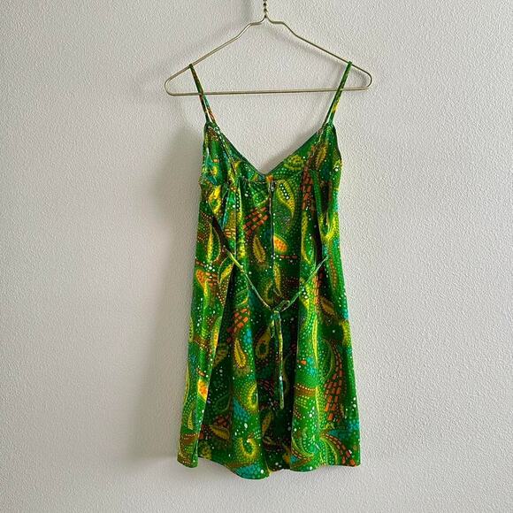handmade bright green yellow paisley loud print cami mini dress - Picture 9 of 10